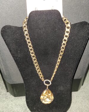 Gold & Clear Teardrop Stone Pendant Glitter Necklace