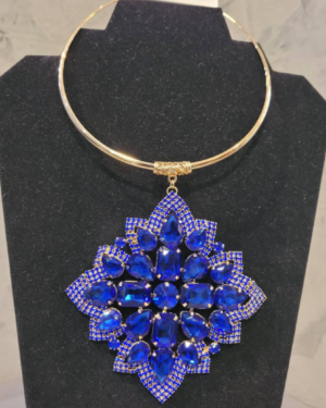 Gold & Blue Crystal Stone Choker Necklace
